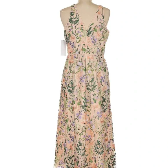 NWT Maggy London Women's Floral Embroidered Halter Midi Dress with Back V-neck - Picture 3 of 6